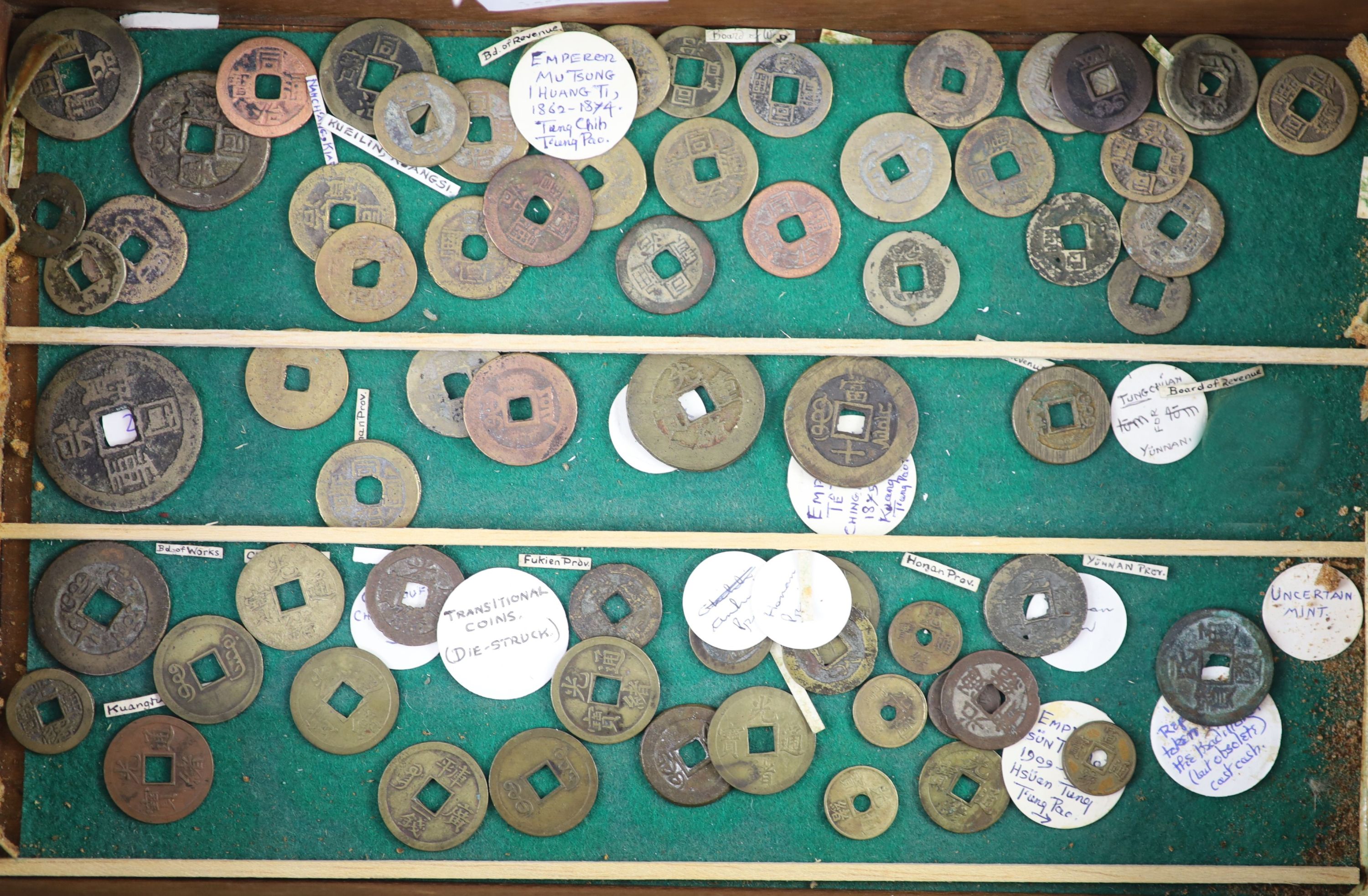 China Empire, a group of 68 bronze and copper cash, Tongzhi, Guangxu and Xuantong period (1862-1912)